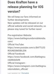 Krafton's response to gamers (Image via Battlegrounds Mobile India)